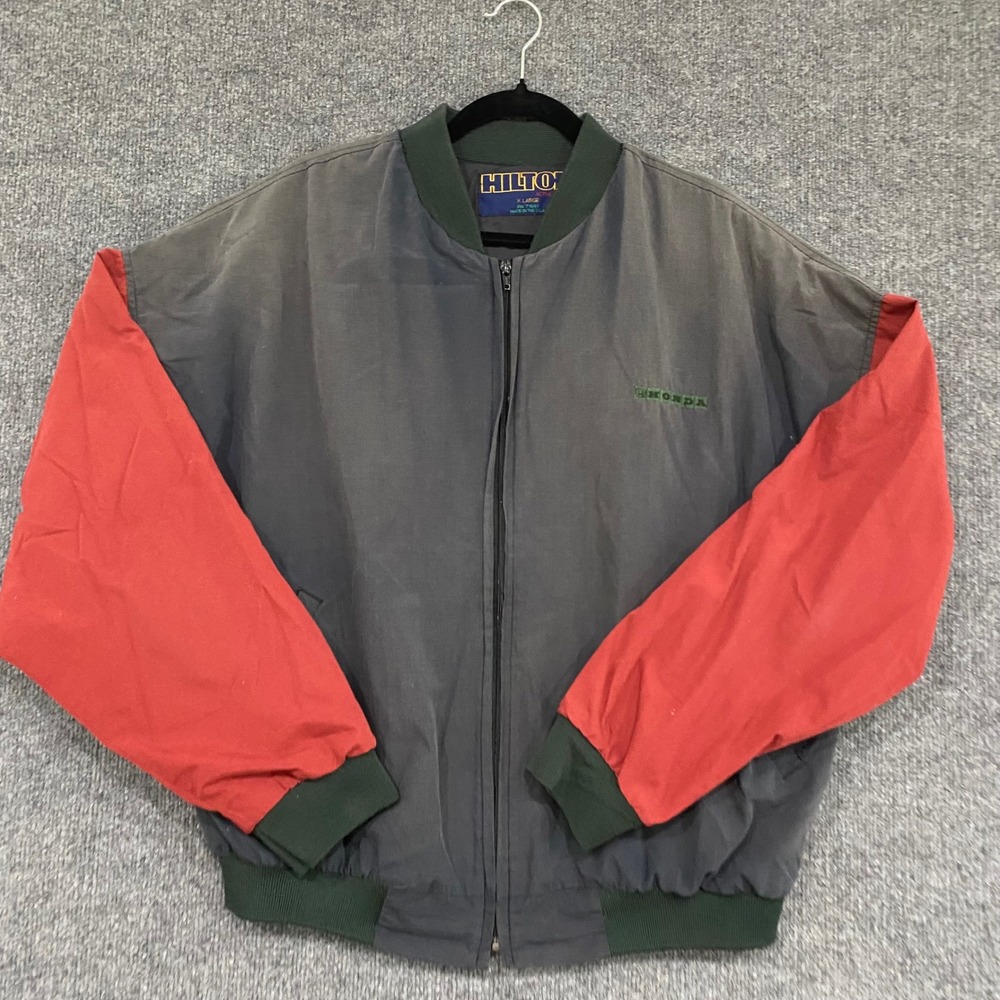 Vintage Hilton Active Apparel Honda Bomber Jacket Grey Red Green Mens XL USA